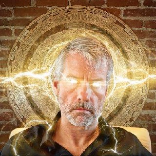 Glowing laser-eyes parody avatar for Michael Saylor